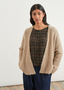 Long-sleeved bouclette knit cardigan - BEIGE#couleur_BEIGE