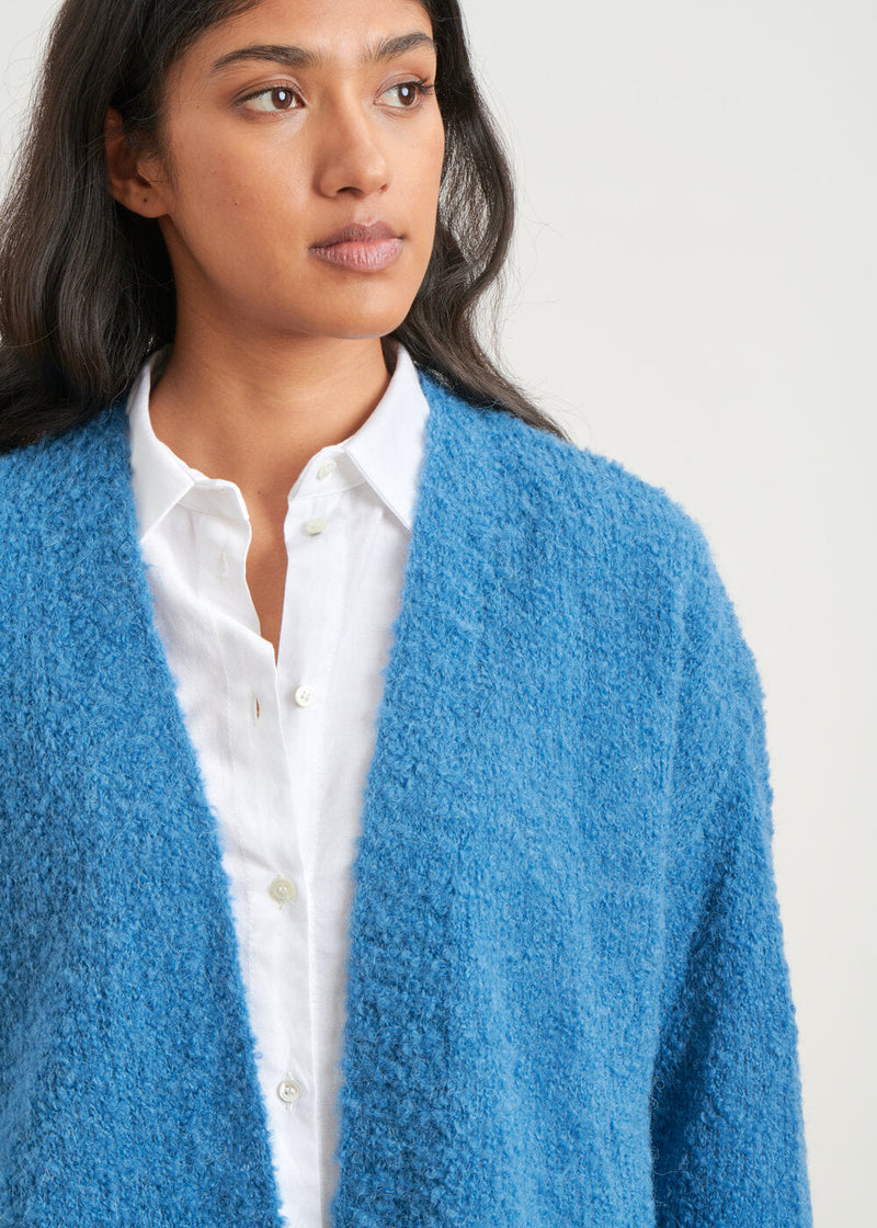 Long-sleeved bouclette knit cardigan - JEAN#couleur_JEAN