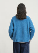 Long-sleeved bouclette knit cardigan - JEAN#couleur_JEAN