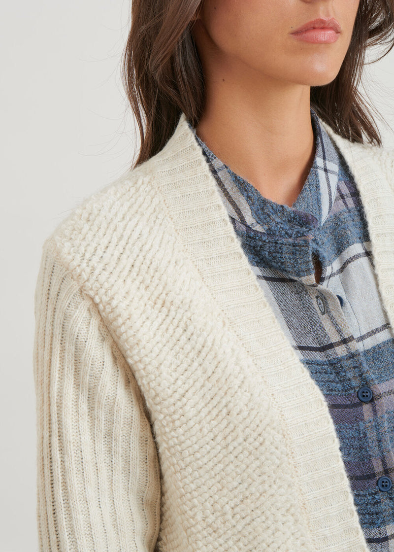 Long bouclette knit cardigan - ECRU#couleur_ECRU