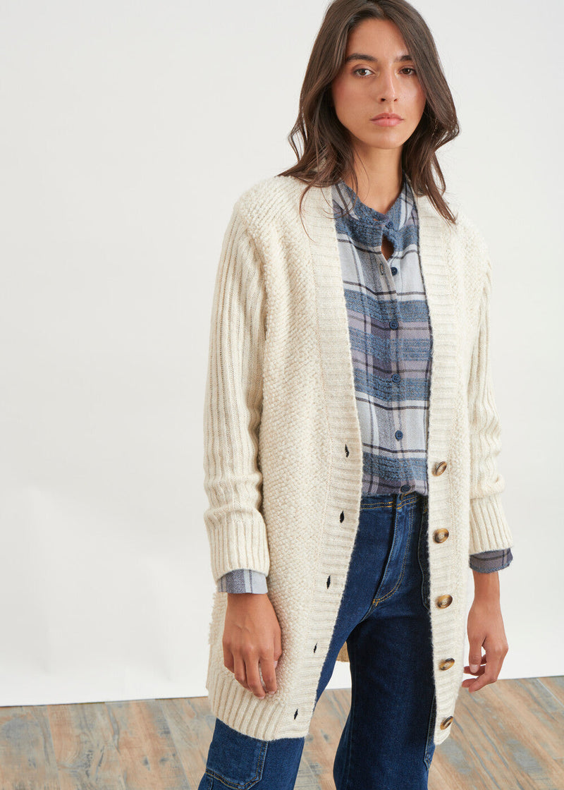 Long bouclette knit cardigan - ECRU#couleur_ECRU