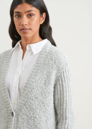 Long bouclette knit cardigan - GREY#couleur_GRIS