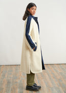 Reversible coat in shearling-effect bi-material and raw denim - CREME#couleur_CREME