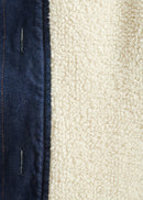 Reversible coat in shearling-effect bi-material and raw denim - CREME#couleur_CREME