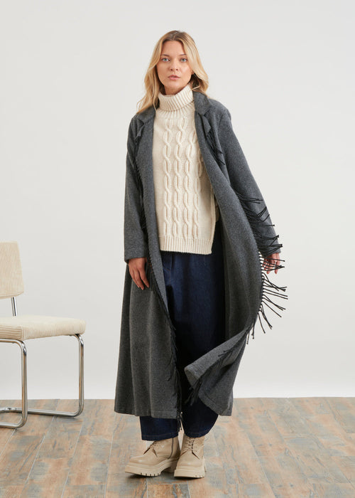 Manteau long à franges  - GRIS#couleur_GRIS