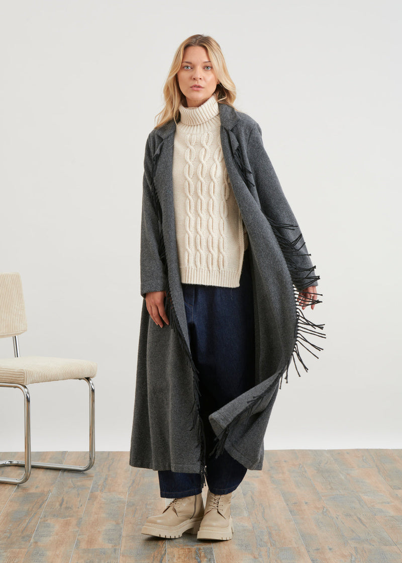 Manteau long à franges  - GRIS#couleur_GRIS