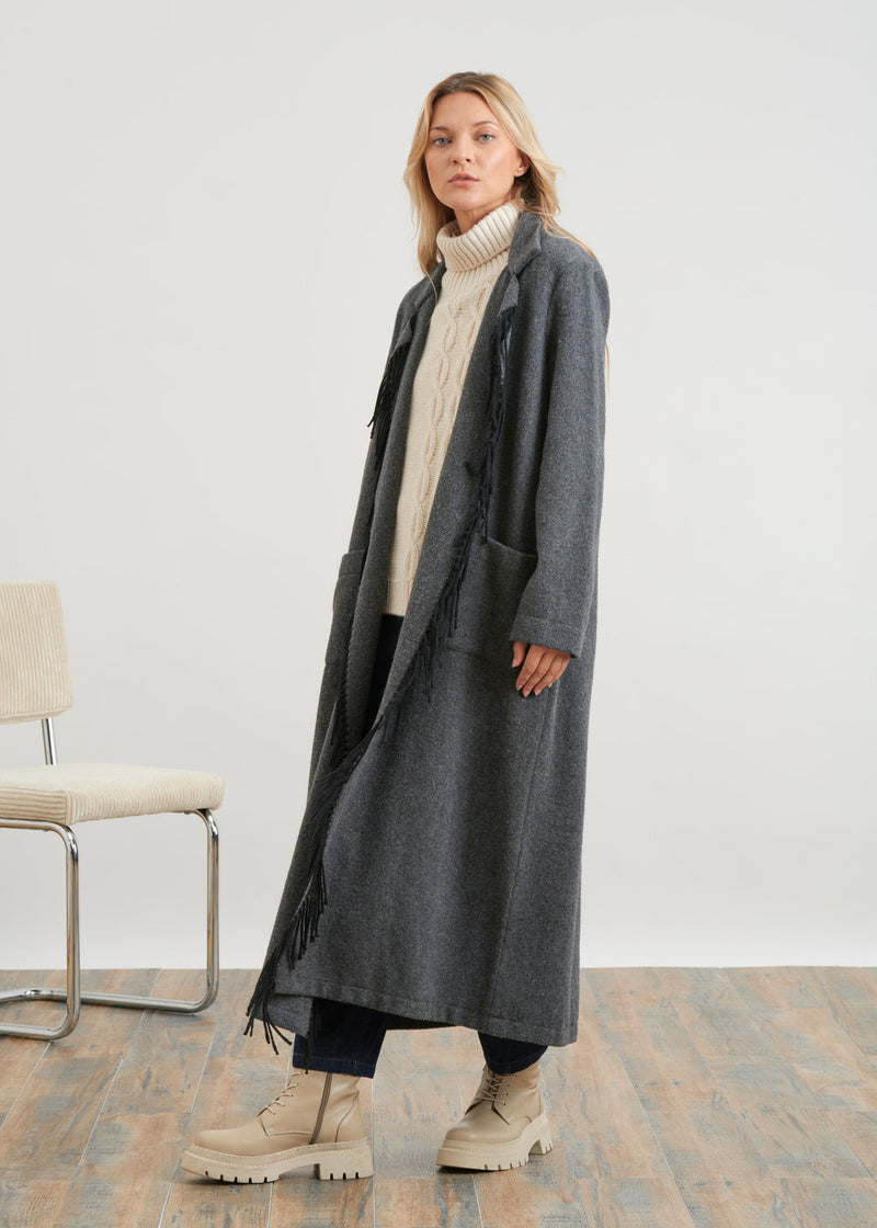 Long fringed coat - GRIS#couleur_GRIS