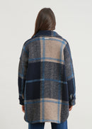 Long jacket with large check - JEAN#couleur_JEAN