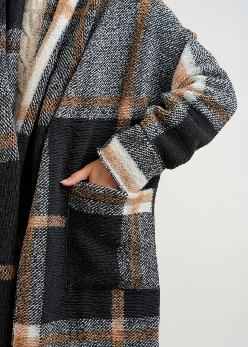 Long coat with large check - BEIGE#couleur_BEIGE