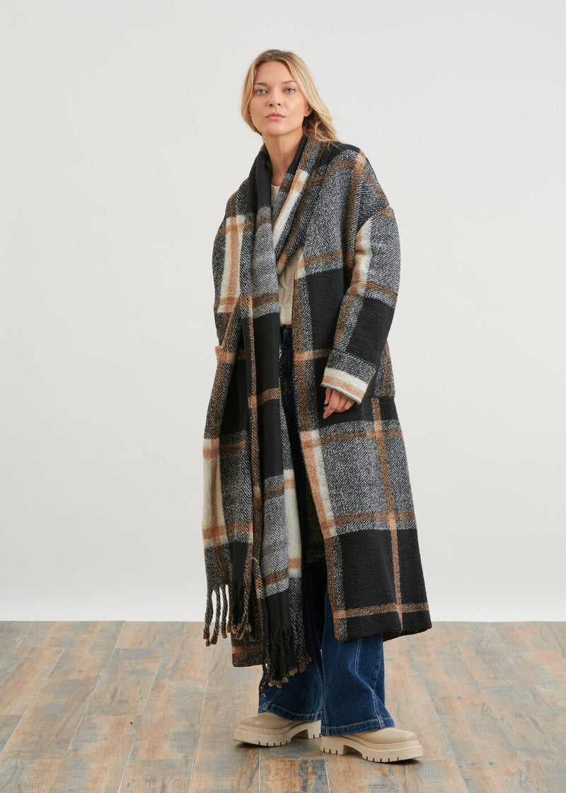 Long coat with large check - BEIGE#couleur_BEIGE