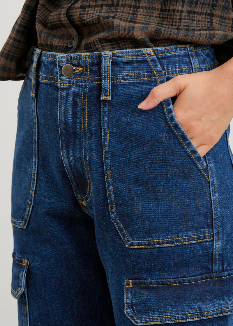 Cargo jeans - BLEU STONE#couleur_BLEU STONE