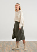 Faux wrap midi skirt in striped flannel - GRIS#couleur_GRIS