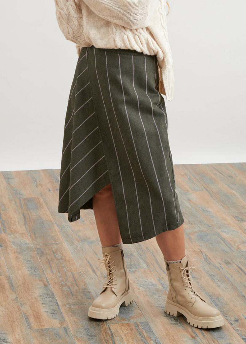 Faux wrap midi skirt in striped flannel - GRIS#couleur_GRIS