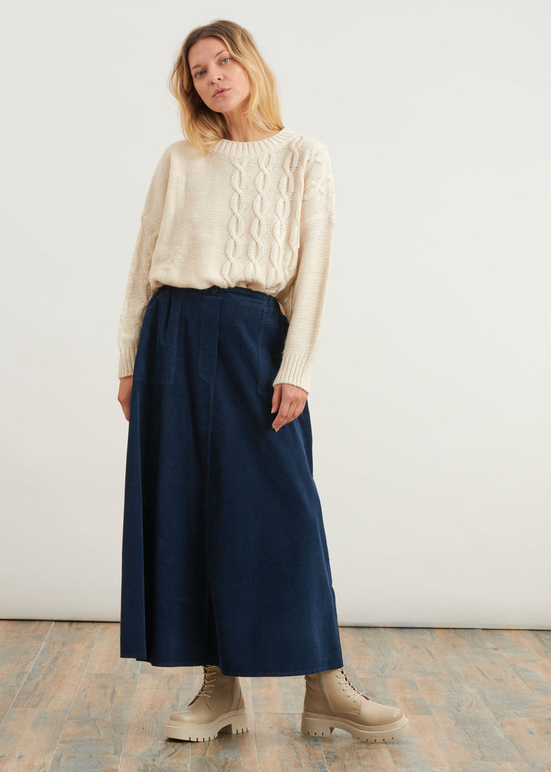 Milleraie velvet long skirt - NAVY#couleur_NAVY