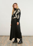 Long asymmetrical satin skirt - NOIR#couleur_NOIR