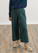 Wide-leg pants in milano jersey with large 7/8th cuffs - VERT BOUTEILLE#couleur_VERT BOUTEILLE