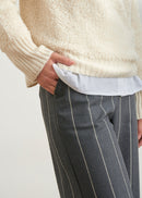 Pantalon large en flanelle rayée - GRIS#couleur_GRIS