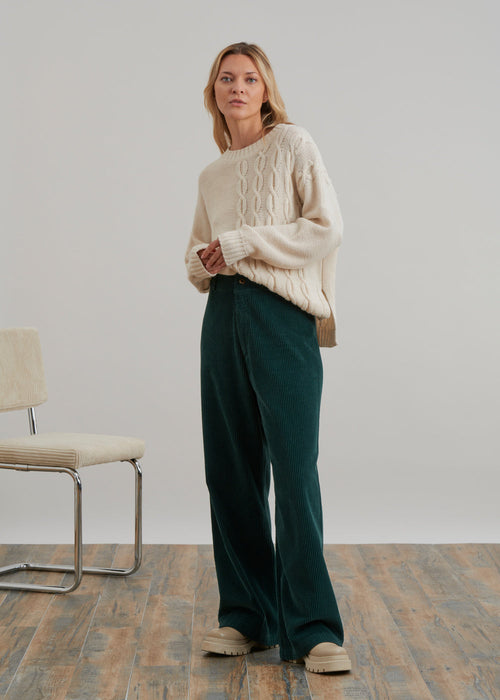 Wide-leg corduroy pants - VERT BOUTEILLE#couleur_VERT BOUTEILLE