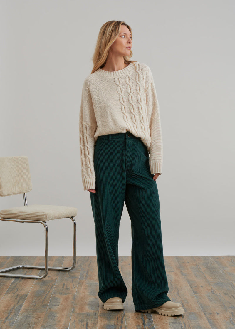 Wide-leg corduroy pants - VERT BOUTEILLE#couleur_VERT BOUTEILLE