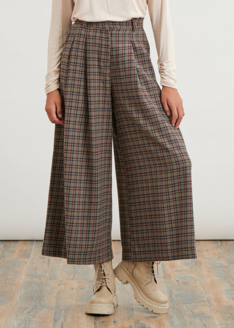 Pantalones culotte a cuadros - KAKI#couleur_KAKI