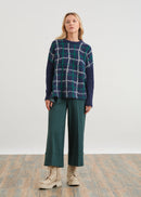 Loose-fitting jacquard check sweater - NAVY#couleur_NAVY