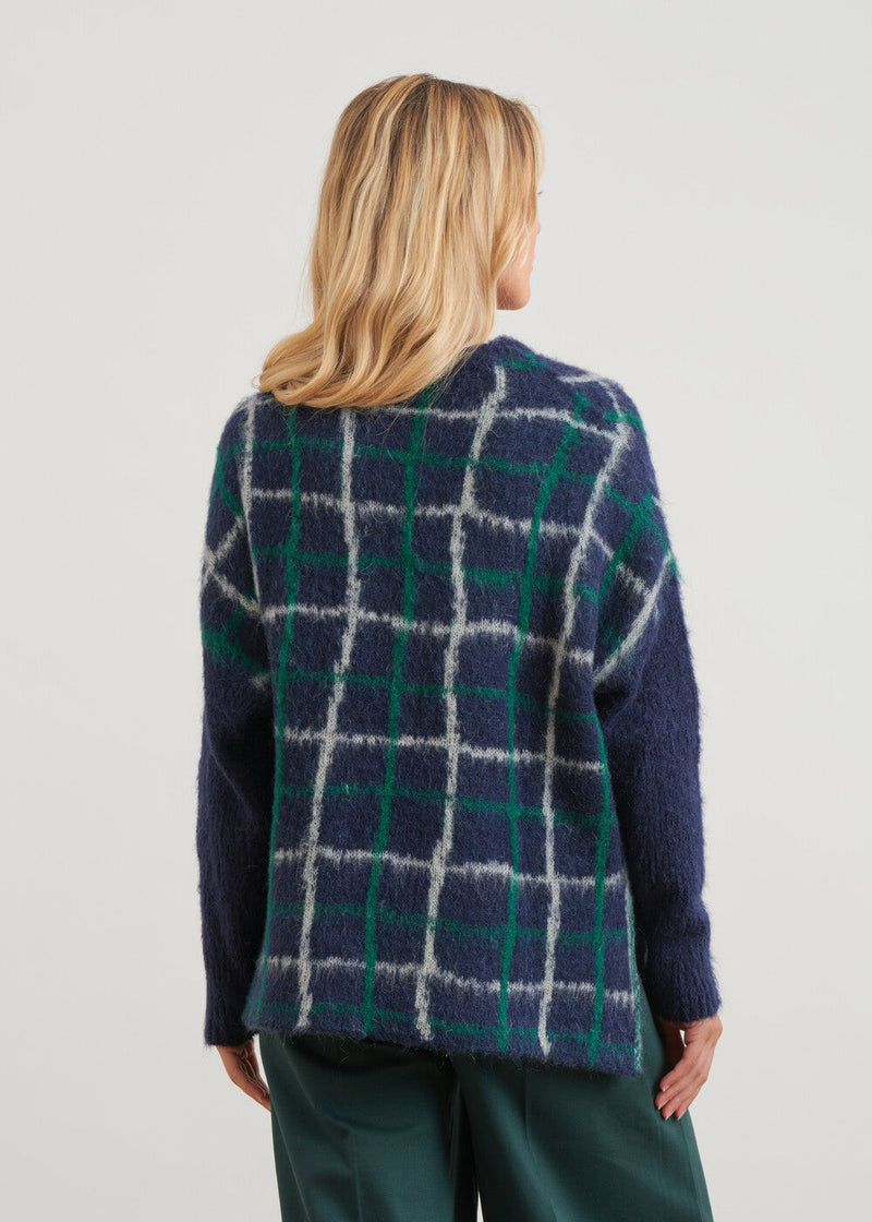 Loose-fitting jacquard check sweater - NAVY#couleur_NAVY