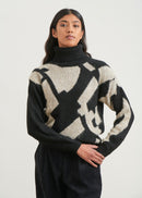 Jacquard turtleneck sweater - BEIGE/NOIR#couleur_BEIGE/NOIR