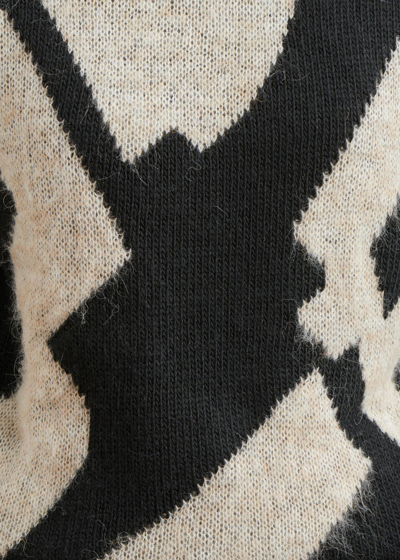 Jersey jacquard cuello vuelto - BEIGE/NOIR#couleur_BEIGE/NOIR