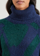 Jacquard turtleneck sweater - NAVY/BOUTEILLE#couleur_NAVY/BOUTEILLE