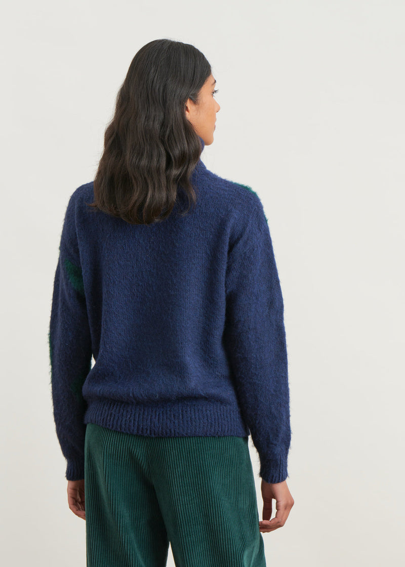 Pull jacquard col roulé - NAVY/BOUTEILLE#couleur_NAVY/BOUTEILLE