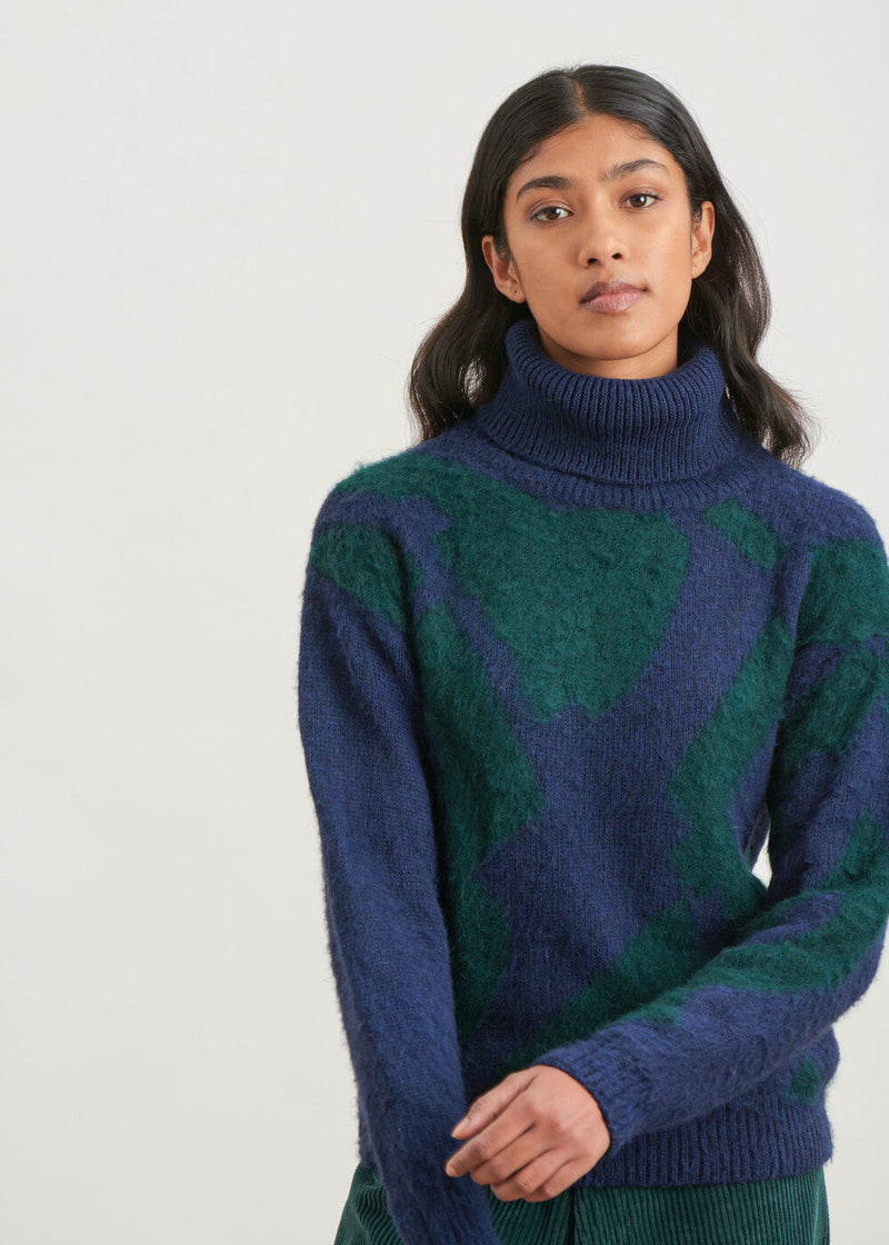 Jacquard turtleneck sweater - NAVY/BOUTEILLE#couleur_NAVY/BOUTEILLE