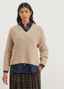 V-neck short sweater - BEIGE#couleur_BEIGE