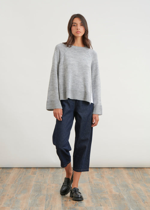 Two-material sweater with raglan sleeves - GREY#couleur_GRIS