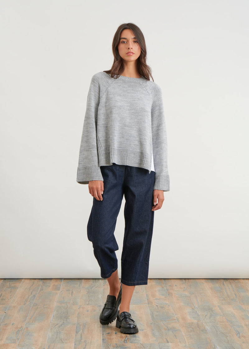 Pull bi-matière manches raglan - GRIS#couleur_GRIS