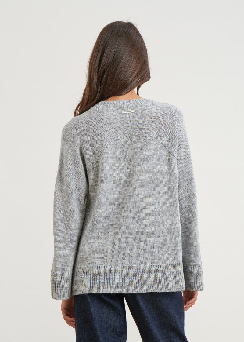 Two-material sweater with raglan sleeves - GREY#couleur_GRIS