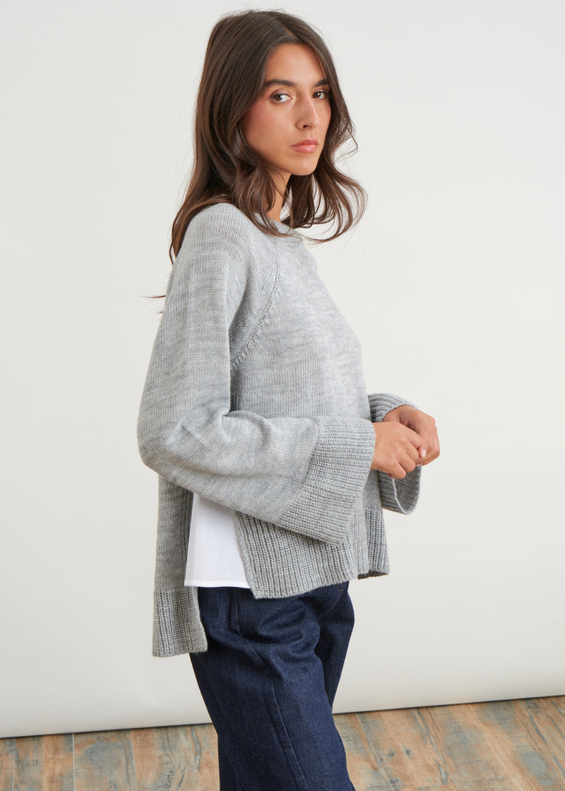 Two-material sweater with raglan sleeves - GREY#couleur_GRIS