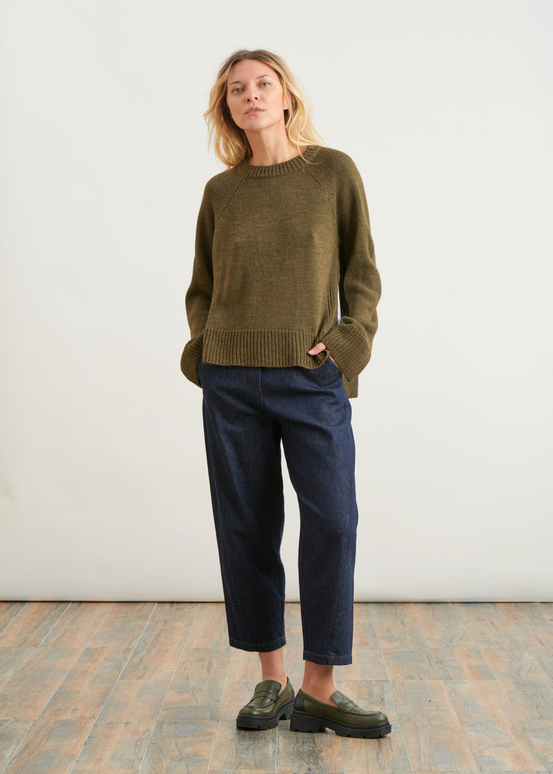 Two-material sweater with raglan sleeves - KAKI#couleur_KAKI