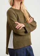 Two-material sweater with raglan sleeves - KAKI#couleur_KAKI