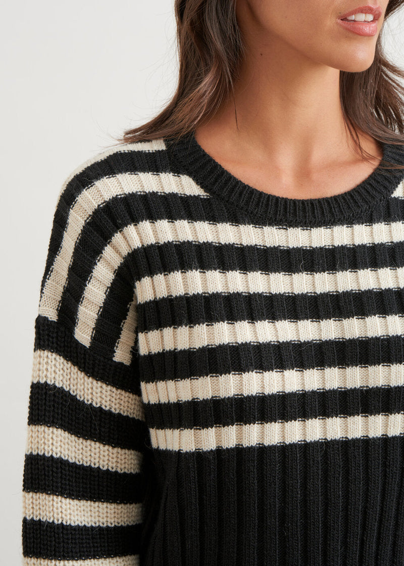 Ribbed sweater with uneven stripes - BLACK#couleur_NOIR