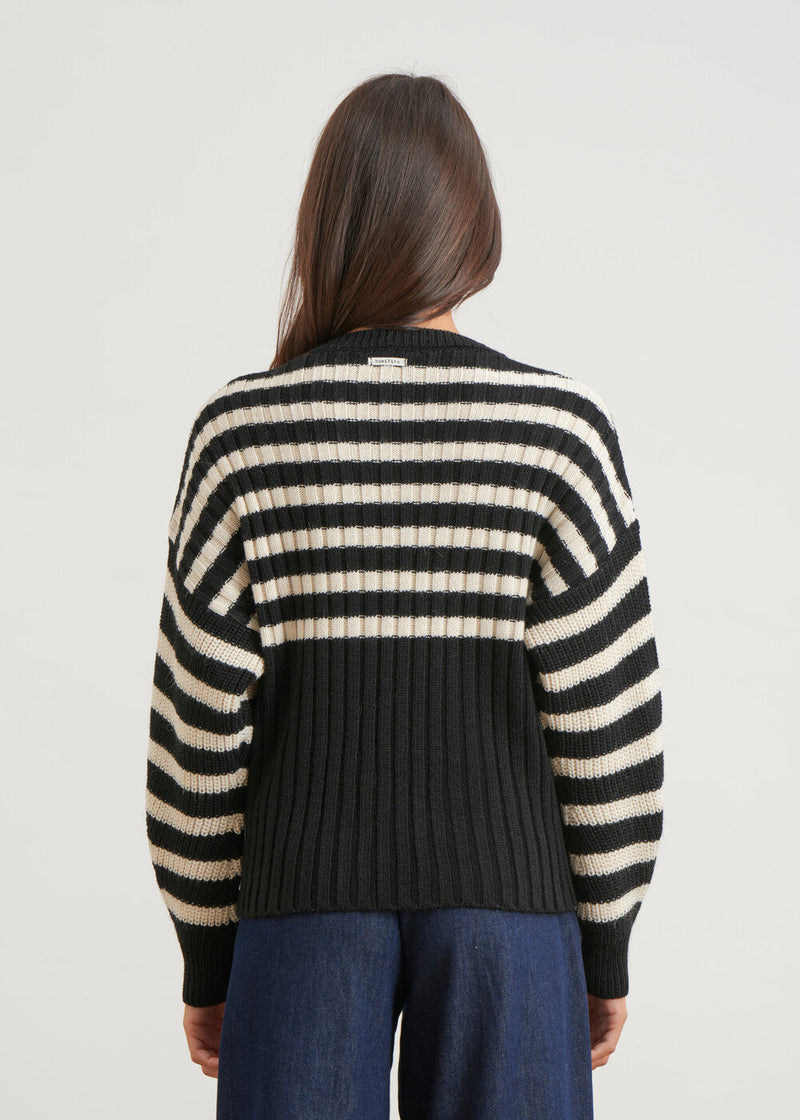 Ribbed sweater with uneven stripes - BLACK#couleur_NOIR