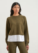 Two-material round-neck sweater - KAKI#couleur_KAKI