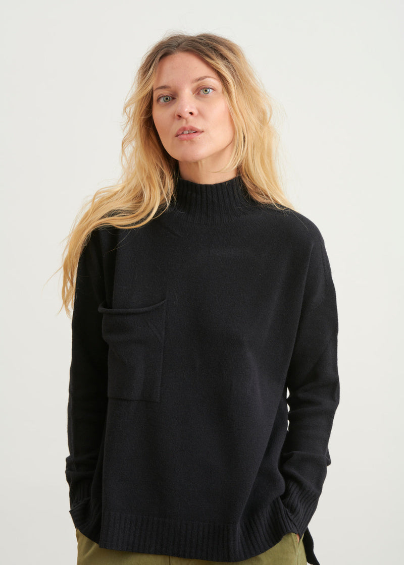 High neck sweater with chest pocket - BLACK#couleur_NOIR