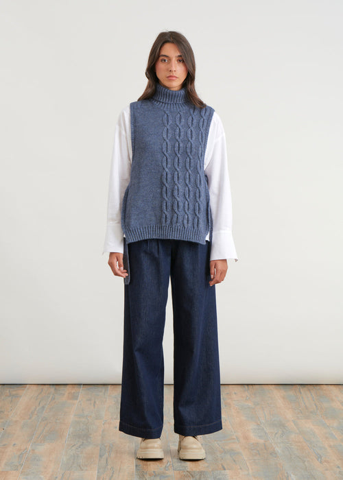 Pull plastron à torsades - JEAN#couleur_JEAN