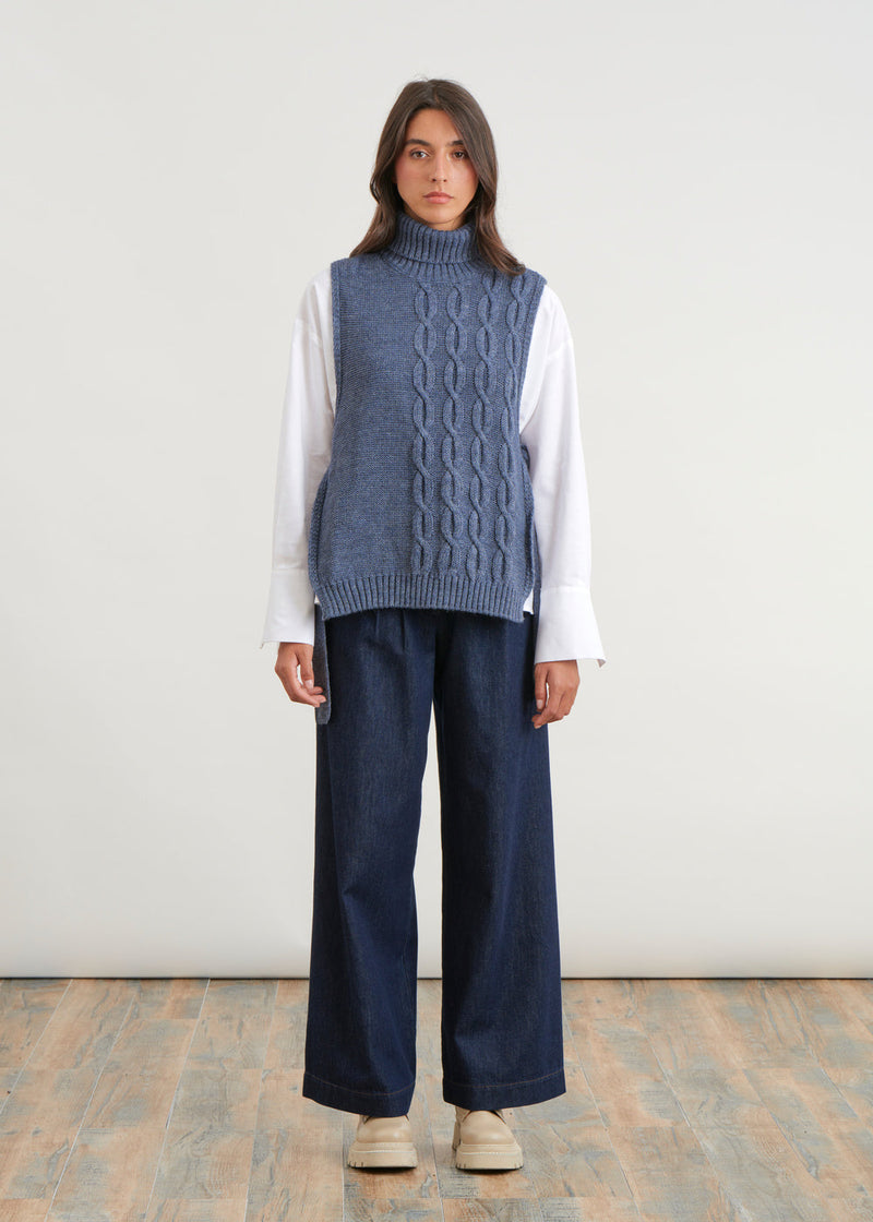 Pull plastron à torsades - JEAN#couleur_JEAN