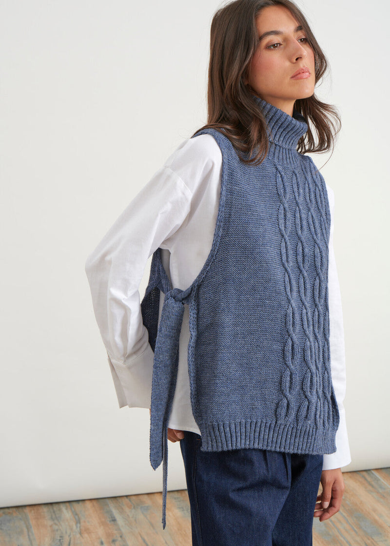 Pull plastron à torsades - JEAN#couleur_JEAN