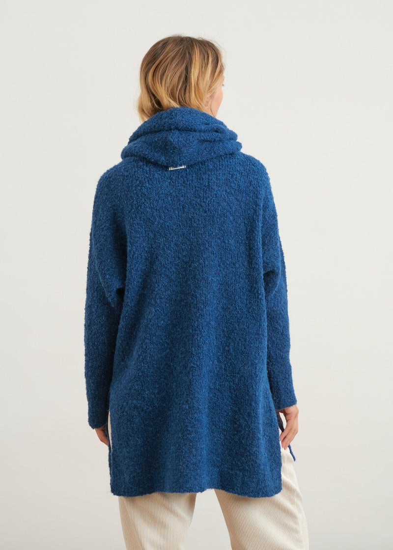 Pull long à capuche maille bouclette - NAVY#couleur_NAVY