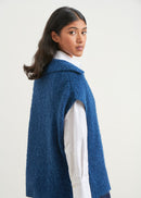 Pull sans manches en maille bouclette - NAVY#couleur_NAVY