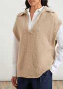 Pull sans manches en maille bouclette - BEIGE#couleur_BEIGE