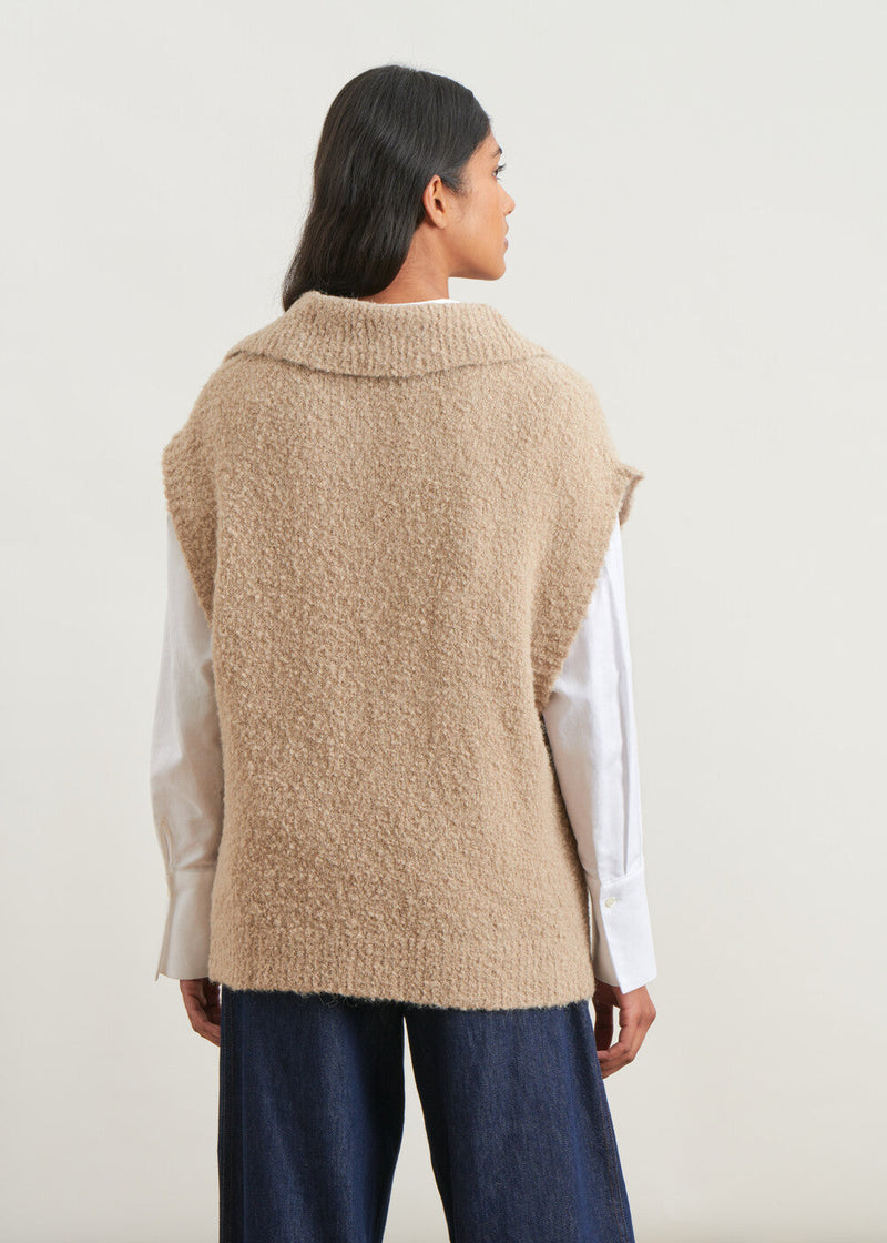 Pull sans manches en maille bouclette - BEIGE#couleur_BEIGE