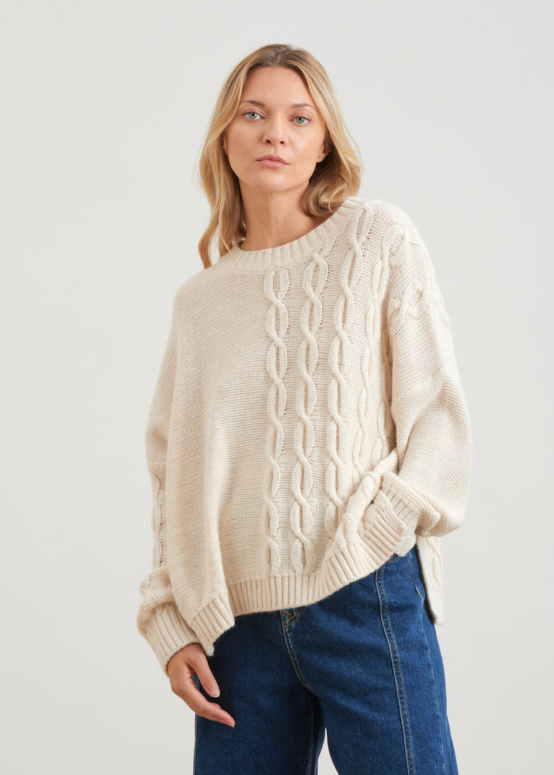 Pull col rond à torsades - OFF WHITE#couleur_OFF WHITE